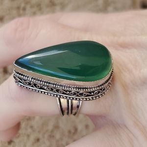 New Green Onyx 925 Silver Statement Ring.